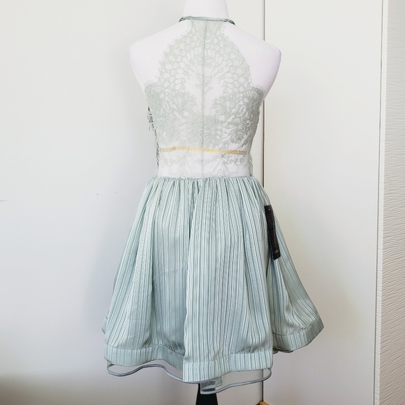Bebe Lace Back Metallic Stripe Dress in Mint - Picture 6 of 8